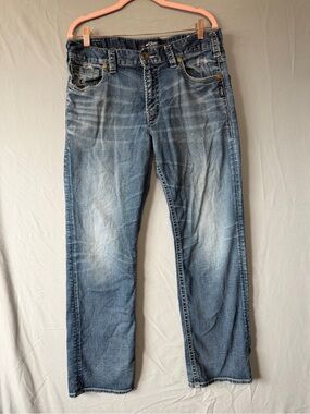Silver Jeans Mens Zac Relaxed Fit Straight Leg Distressed Denim 34 Blue READ